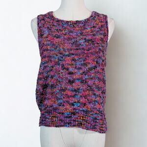 Vintage 90s Rainbow Multicolor Knit Tank Top Textured Sleeveless Medium